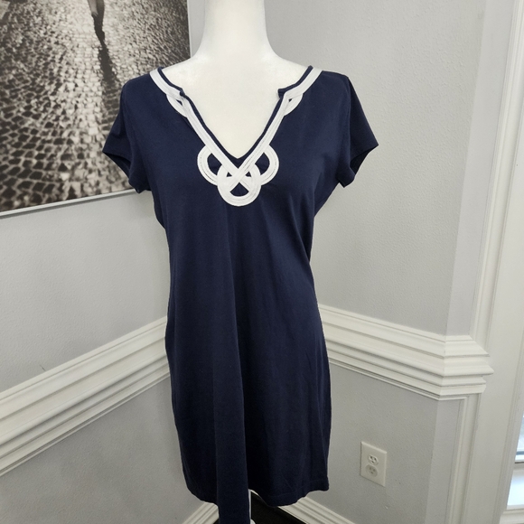 Lilly Pulitzer Navy Brewster Dress Embordered Nautical Womens Size M Pima Cotton - Picture 5 of 9